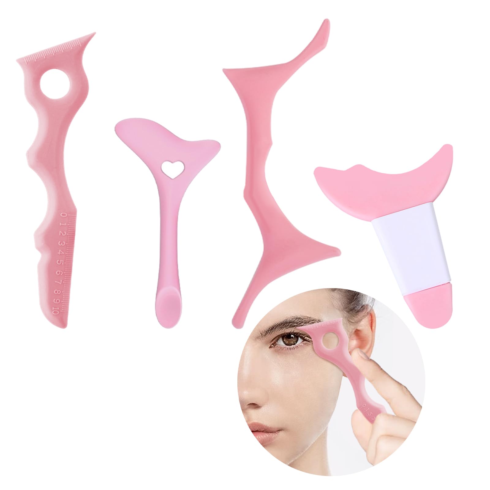 4 pcs Multifunctional Eyeliner Stencils Set, Winged Tip Eyeliner Tool with Beauty Ruler, Eyebrow Aid, Eye Makeup Aid, Reusable Silicone Makeup Tool for Beginners, Eyelash, Eyebrow