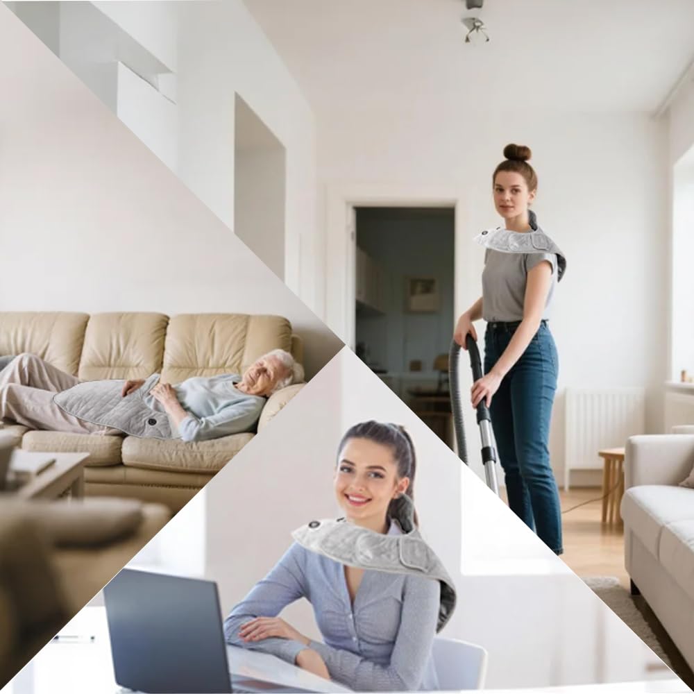 Coussin Chauffant Sans Fil Portatif avec Batterie 16000mAh, 3 Températures & Arrêt Automatique pour Cervicales et Épaules