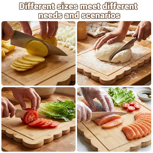 3 Tablas de Cortar de Bambú Grande con Borde Escalopado, Tablas Decorativas para Quesos, Embutidos y Frutas (43,2 x 30,5 x 2,0 cm) miniatura 4