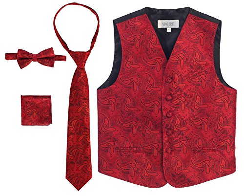 Gioberti Kids and Boys 4pc Paisley Vest Set, Red, Size 14