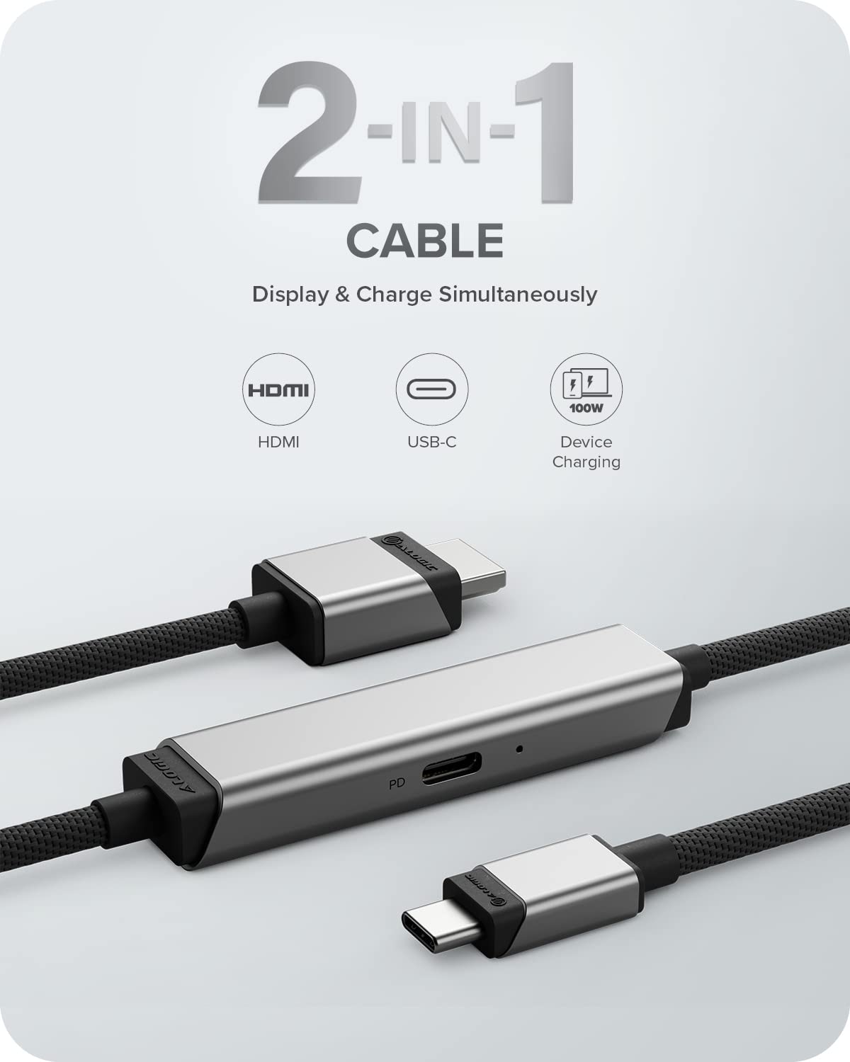 ALOGIC Cavo Ultra da USB-C a HDMI, display esterno 4K, alimentazione da 100 W, qualità premium, cavo intrecciato in nylon con alloggiamento in metallo, compatibile con Windows, Mac e Chromebook-2M