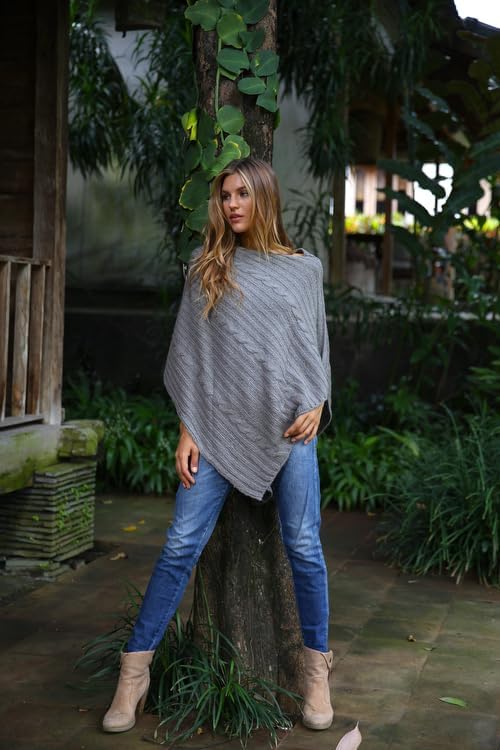 Back From Bali Womens Cable Knit Poncho Sweater Cape Boho Soft Casual - Image 5