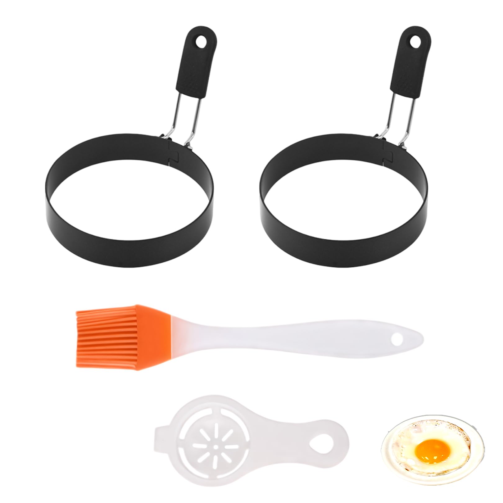 2 Pcs Egg Rings for Frying,Fried Egg Ring,Stainless Steel Egg Rings with Anti-Scald Folding Handle,Non Stick Fried Egg Mould,Eggs Shaper,Frying Molds for Household Kitchen Cooking Tool (Black)