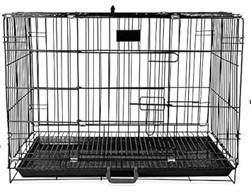 Woofy Dog Cage - Powder Coated, Double Door Folding Metal Cage/Crate/Kennel with Removable Tray and Paw Protector for Dogs, Cats and Rabbits (30 Inch, Black)