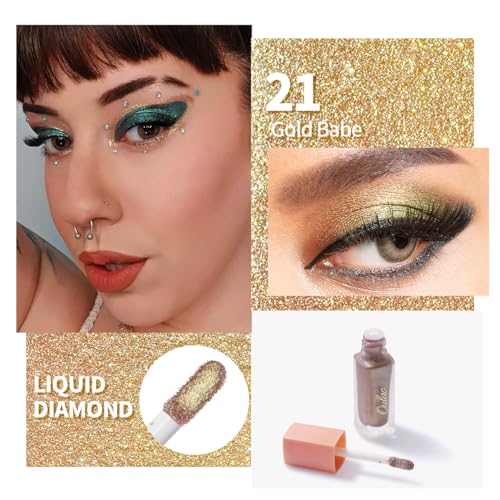 Oulac Liquid Glitter Eyeshadow – Gold Eyeshadow Shimmer Eyeshadow & Eyeliner | Sheer Lime Gold with Blue and Gold Sparkle, Blendable Sparkly Eye Make-up, Crease Resistant, Vegan, 5.4g, Gold Babe (21) - Image 3