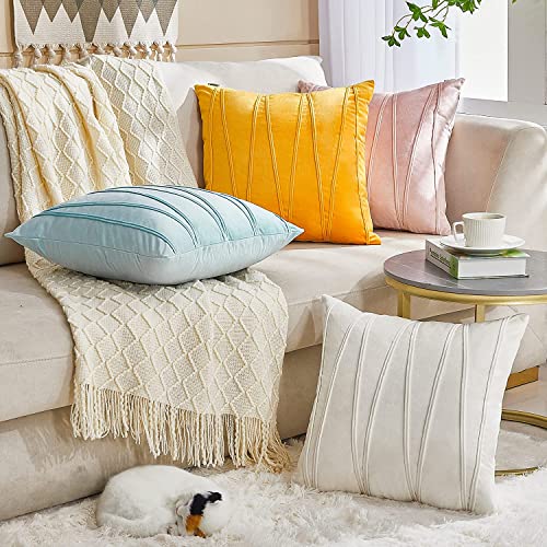 Image of Khooti Velvet Striped Cushion Cover Pack of 1-38 inchX38 inch /97X97 Cm | Baby Pink | Soft Pillow Covers Cushion Case for Sofa Bedroom Living Room Chair Car, Cushion Cover with Zig Zag Pattern