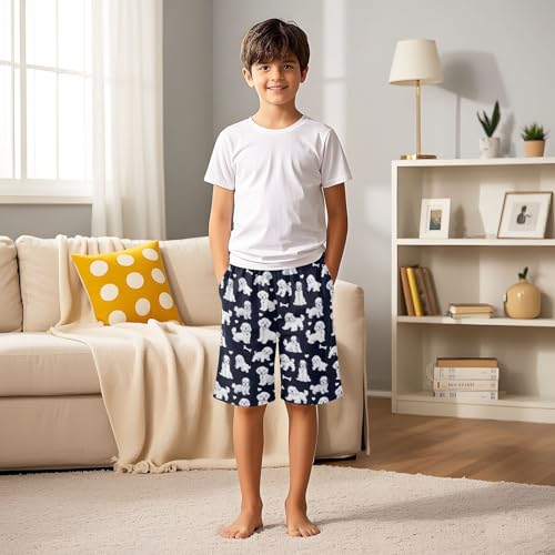 White Puppies Bones Sleep Shorts Summer Pajama Shorts Elastic Waist Sleep Bottoms with Pockets 6-14 Years 5