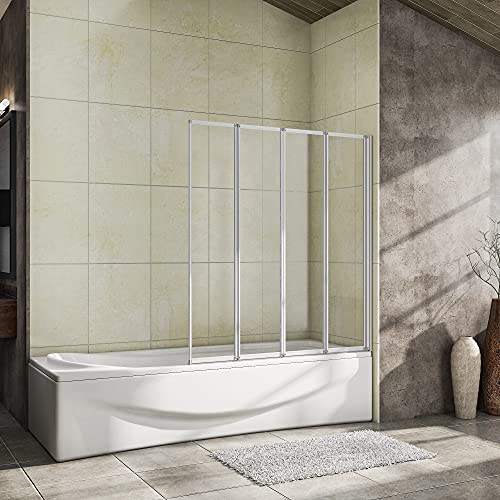 OCEAN ITALY Sopravasca da Bagno Doccia 100x140 cm 4 ante Pieghevoli a Libro Vetro Temperato 4 mm Profilo Argento Opaco