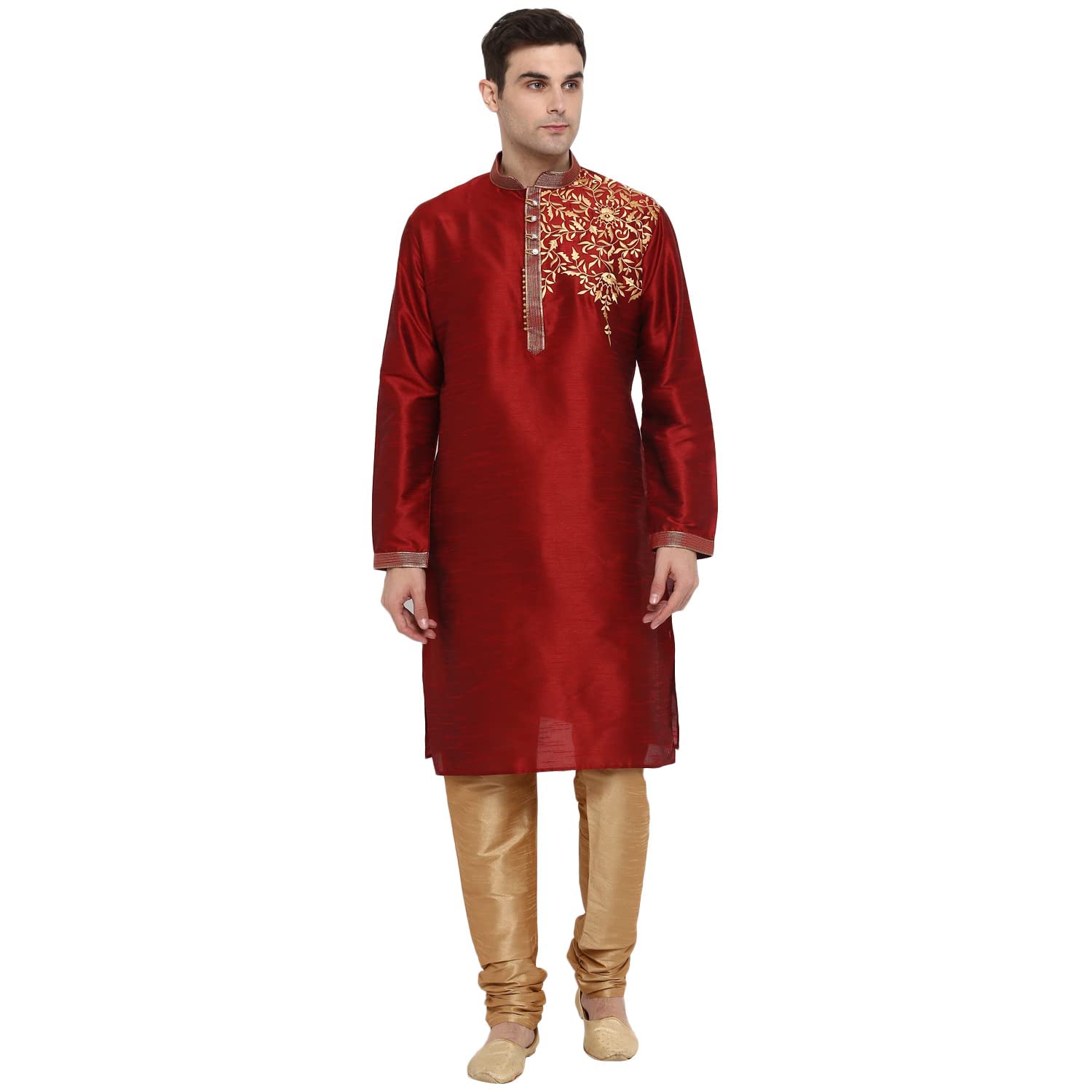 royal kurta Mens Silk Blend Patch Work Kurta Pyjama Set-picture-49