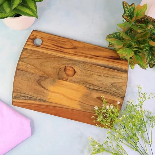 Image of SUPERMOM Chopping Board Wood 1 Pc - Teak Wooden Cutting Board for Vegetables, Fruits, Meat and Cheese - Antibacterial, Durable, BPA-Free, Non-Slip Kitchen Chopping Board for Cooking and Food Prep