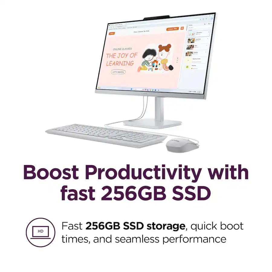 Image of Lenovo AIO 24 inch FHD All-in-One Desktop Computer for Home Office, 64GB RAM, 4TB PCIe SSD, Intel Processor, WiFi 6, Bluetooth 5.2, HDMI, RJ-45, Keyboard and Mouse, Windows 11 Professional