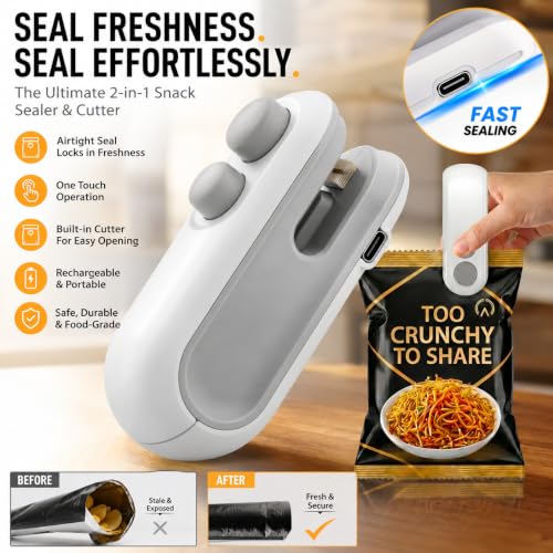 Image of OMNIARC SEAL Mini Heat Sealer | USB-C Rechargeable, Portable Bag Sealer, For Snack & Food Packets, Kitchen Freshness Saver