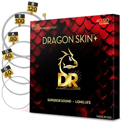 DR Strings Dragon Skin+ DBS5-40 – Juego de bajo eléctrico de 5 cuerdas con revestimiento sellado y tono potente
