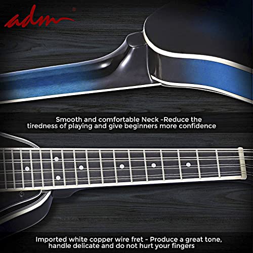 Image of ADM Acoustic Mandolin Instrument Kit Music A Style for Kids Students Adults Wood Mandolins Beginner Set With Bag, Tuner, Pick-up, Strap, Strings, Picks and Hanger, Blue