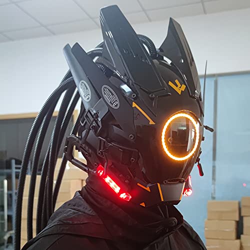 Image of KYEDAY Punk Mask Cosplay for Men, Round Light with Braids Mask Cosplay Halloween Fit Party Music Festival Accessories