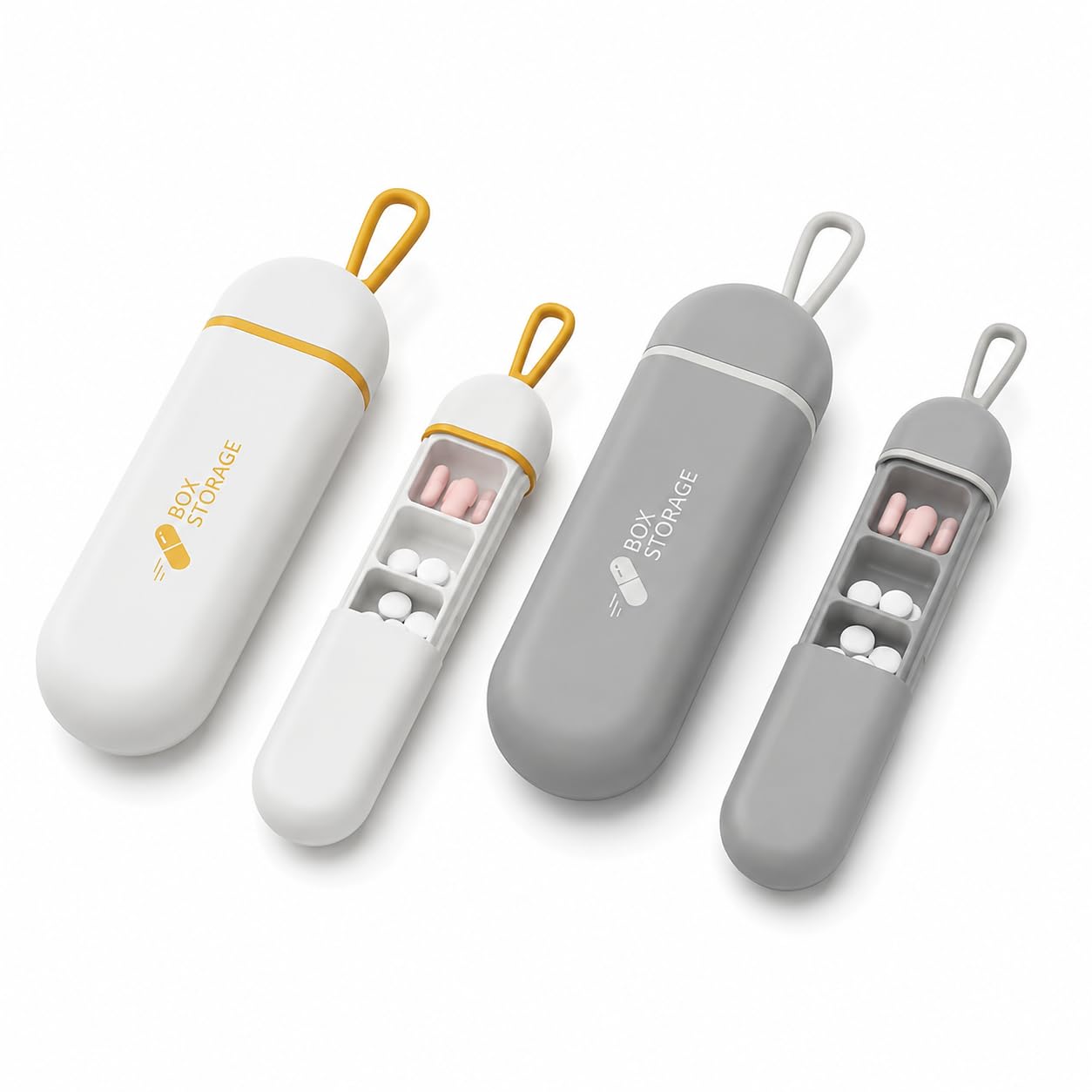 MeeTo Travel Medicine Organizer, 3 Compartments Portable Pocket Size Pill Organizer Box with Carrying Hanging Loop, Small Tablet Box for Office, Trip, Gym, Camping (Gray and White) Pack of (2)-image-17