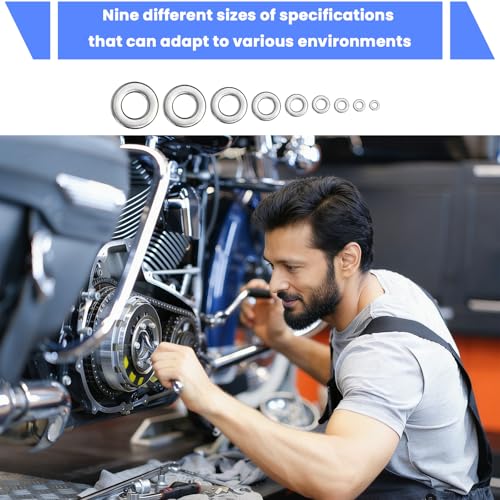 Image of Serplex 900 Pcs 304 Stainless Steel Flat Washers Assorted Kit, 9 Sizes-M2 /M2.5 /M3 /M4 /M5 /M6 /M8 /M10 /M12 Sizes, Metric Washer Set for Screws & Bolts, Corrosion-Resistant Industrial Hardware Accessories