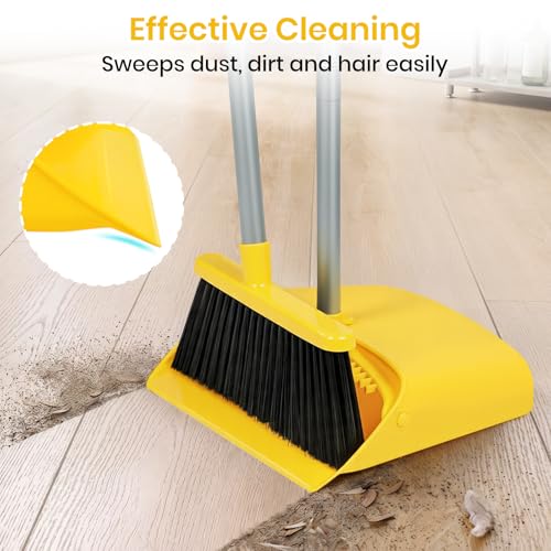 Image of Stand Up Dustpan and Broom Set 50 inch Long Handle Broom with Dust Pan, with Self Cleaning Combe for Ergonomic Home Office Classroom Indoor Sweeping