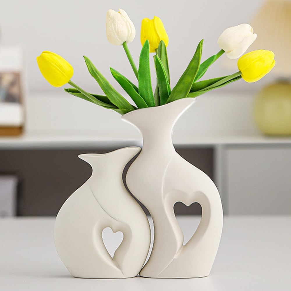 Set di 2 Vasi di Ceramica Decorativi in Stile Moderno per la Decorazione del Soggiorno, Camera da Letto e Ufficio - per Arredamento Casa, Regali e Tavolo Decorativo
