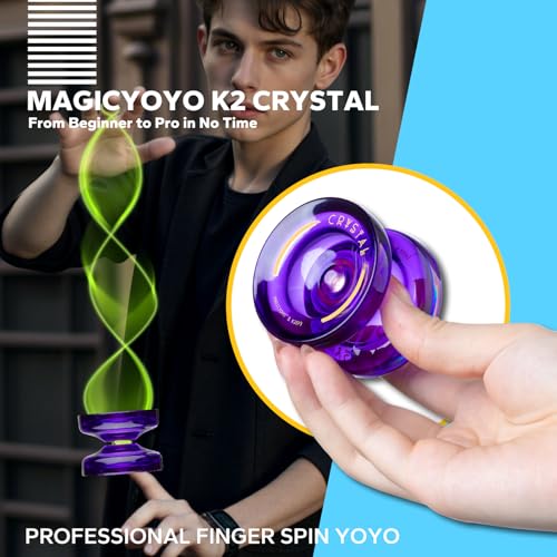 Image of MAGICYOYO K2 CRYSTAL Yoyo Professional with Finger Spin Function, Responsive Yoyo for Kids 8-12, Dual Purpose Trick Yo yos for Adults with KK Bearing, Yo-yo Strings, Yo yo Glove & Bearing Kit (Purple)