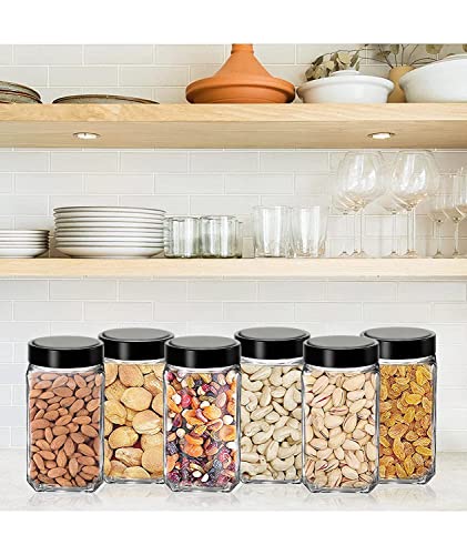 Image of Brezzycloud Glass Cubical Square 1000ml Transparent Glass Jars & Containers for Kitchen Pantry, Masala, Pickles, Cookies, Dry Fruits, Coffee Storage glass jar with Black Plastic Lid (1000ml, Set Of 6)