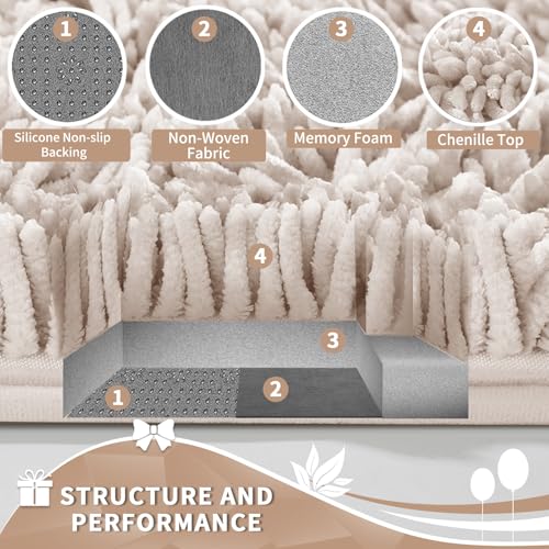Image of Yimobra Toilet Rugs U Shaped Washable, Extra Thick Soft Absorbent Chenille Contour Bathroom Rugs for Toilet 24x20 Inch, Quick Dry Non Slip Toilet Mat for Bath Floor, Khaki