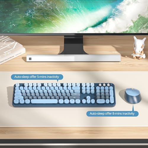Vumilstek Blue Keyboard and Mouse Set Wireless, American QWERTY Retro Typewriter 2.4GHz Full Size Round Keys with Number Pad for Students Home Office PC Laptop(Ocean Blue) - Image 5