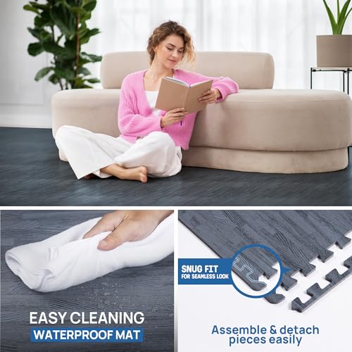 Image of Yes4All EVA Interlocking Mats, Puzzle Floor Tiles, Foam Floor Padding with Border for Furniture, Home Space, Living Room, Garage