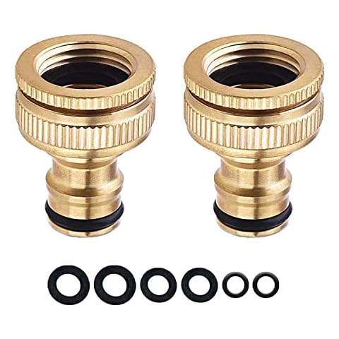 COSORO 2 pack Garden Hose Tap Connector - 3/4 inch & 1/2 inch 2-in-1 Brass Female Threaded Tap Connector for Hosepipe, Threaded Faucet Adapter Cover
