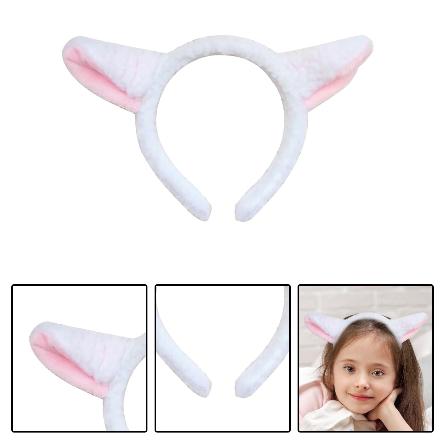 Miaija 4Pieces Sheep Ears Headband White and Pink Animal Headband Cartoon Alice Band Fancy Dress Accessories for Kids - Image 2
