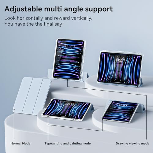 Image of JKSML Case for iPad Air 13 Inch M3 /M2 (2025 /2024) /iPad Pro 12.9 inch 6th /5th /4th Gen (2022 /2021 /2020) with Pencil Holder,2 in 1 Removable Clear Back,2nd Gen Pencil Charging,Auto Sleep /Wake,Light Blue