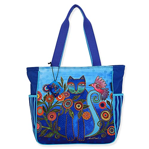Laurel Burch Shoulder Tote Zipper Top 18X6X14 - Cerulean Cat