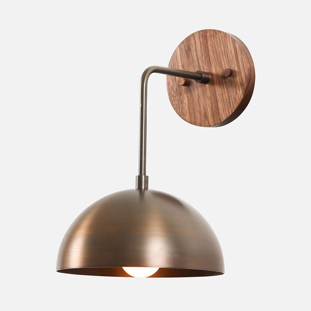 NHPJFDC Wall Mounted Light Villa Brass Lampshade Lamp Walnut Retro Nostalgic Bedroom Bedside High Grade Pure Copper Sconce Aisle Corridor T-155