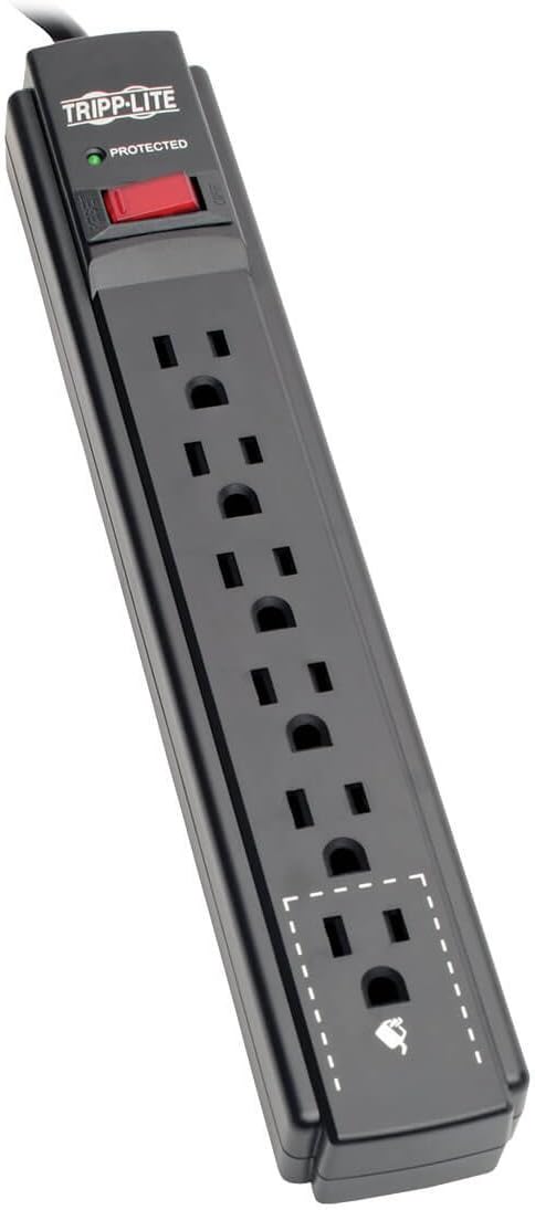 Flash Deals - 80% OFF Tripp Lite 6 Outlet Surge Protector Power Strip, Extra Long Cord 15ft, Black, Lifetime Warranty & $20,000 INSURANCE (TLP615B)