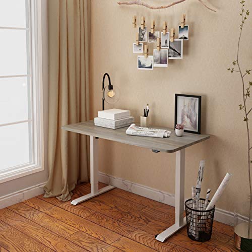 FLEXISPOT EN1 One-Piece Standing Desk 55 x 28 Inches Stand Up Desk Workstation Home Office Computer (White Frame + Gray Wood Top, 2 Packages)