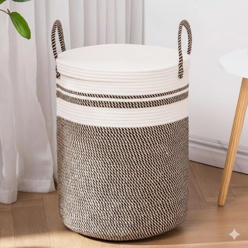 Image of lid Laundry Basket for Clothes, Toy Storage Basket, Storage Basket for Living room, Multi-Purpose, Extra Large Laundry Basket, Dirty Cloth Baskets, 15x20 in inch (LXH) (BG8)