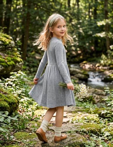 Image of Arshiner Girls Dresses Long Sleeve A Line Knit Sweater Dress with Pockets