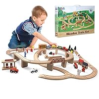 Play Build Wooden Train Set For Kids - Complete Toddler Train Set - Interactive Play & Learn Set - Creative Wooden Train Track Design - Premium Quality - Ages 3+