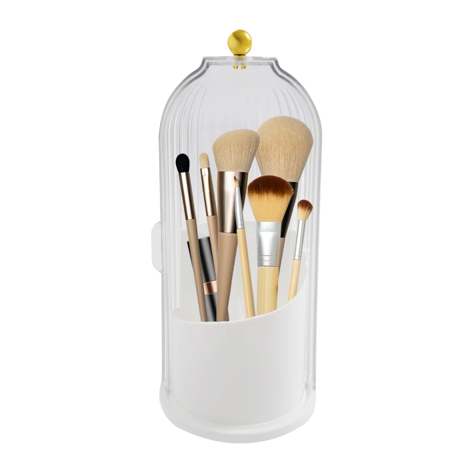 Pzswdkbn Makeup Brush Organizer with Clear Lid Rotating Storage for Vanity Desktop Countertop 12.2x27cm