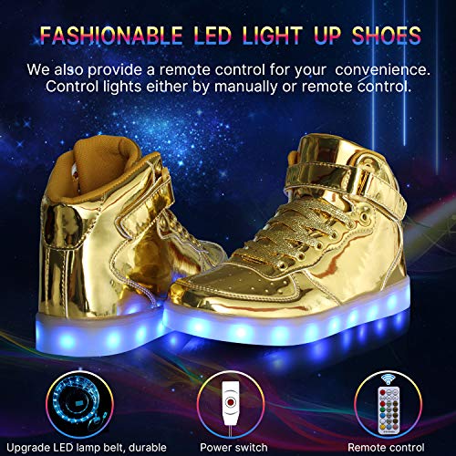 Buy MILEADER High Top LED Shoes Gold Light Up Shoes Size 9.5 Women 8