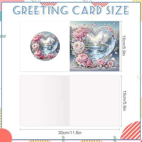 Image of 6 Pack Diamond Art Greeting Cards with Envelopes, Flowers and Hummingbirds DIY 5D Diamond Painting Card Kit, Handmade Rhinestone Postcards for Birthday & Valentine's Day Wishes (30x15cm)