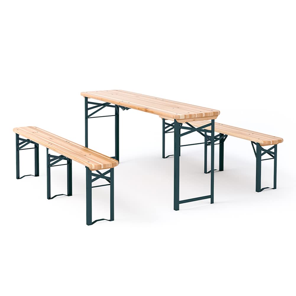 Warmiehomy Folding Camping Picnic Beer Table and Bench Set, 167.5CM Wooden Trestle Table and Benches for Outdoor Patio Garden Backyard Swimming Pool BBQ Party (Bench: 167.5 x 23 x 46cm)