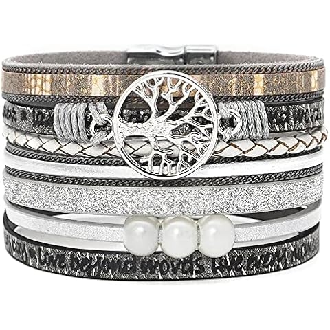 YeeHeen Leather Wrap Bracelets for Women Multilayer Cuff Wrist Bracelet Magnetic Wide Bracelets Gray Cover