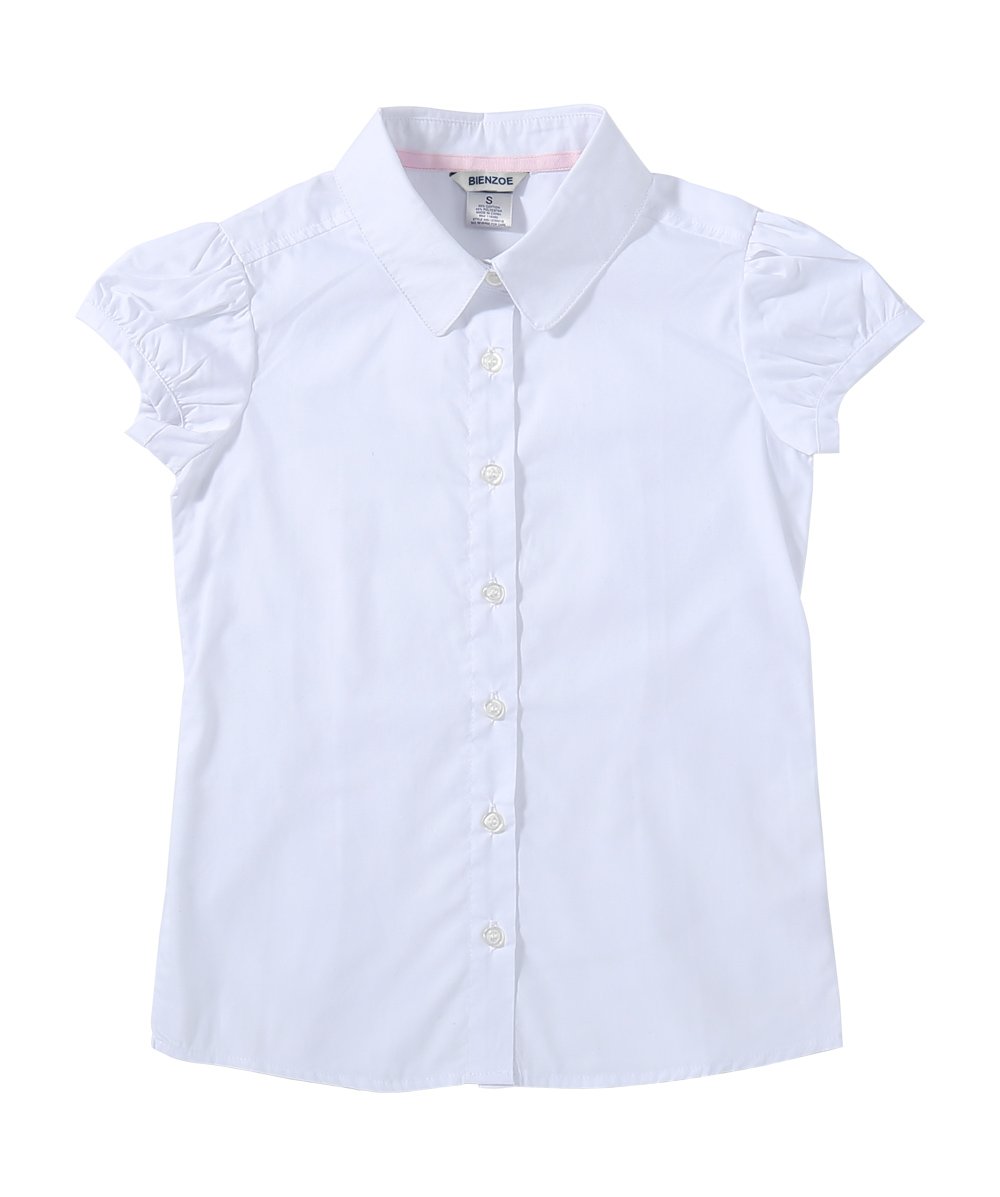 Girls School Uniform Shirt: Kids Summer Button Down Short Sleeve Cotton Oxford Blouse