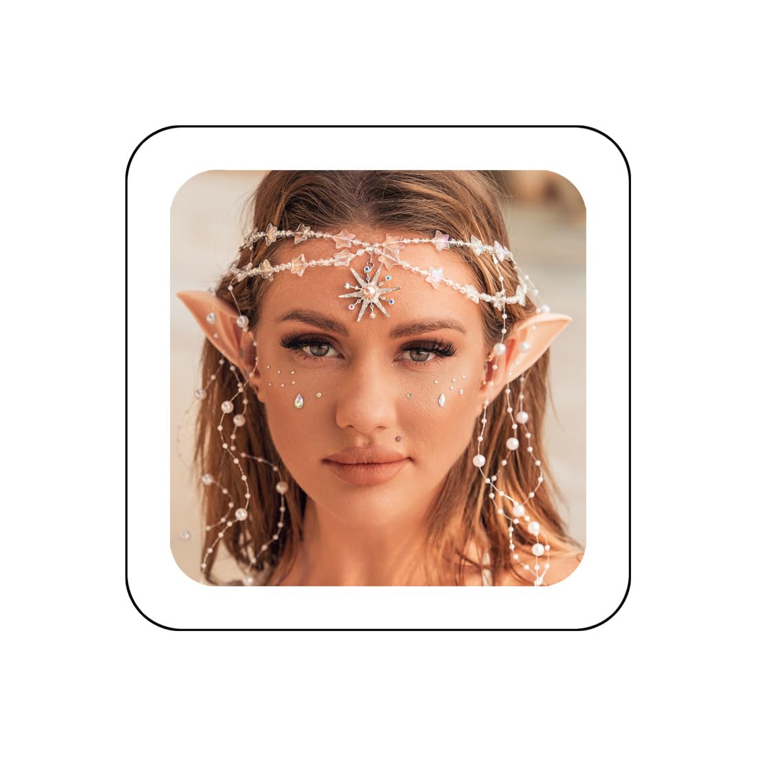 Fashband Star Boho Head Chain with Fairy Elf Ear Pearl Tassel Hair Chains Headpiece Jewelry Halloween Festival Headband Hair Accessories for Women
