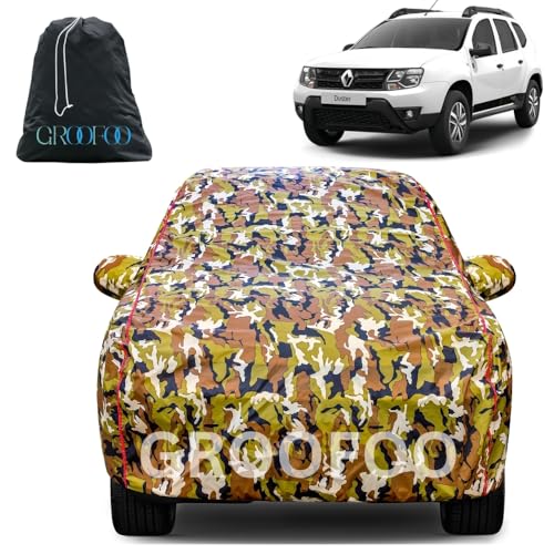 Image of GROOFOO Car Cover Compatible with Renault Duster | Camouflage, Waterproof, Dustproof, UV Protection | Military Jungle Design | Custom Fit, Triple Stitched | All Weather Body Cover