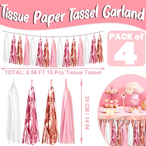 Image of 4P Pink White Peach Rose Gold Tassels Party Tassel Garland Banner, Tassels Banner Streamers for Parade Floats, Bachelorette, Wedding, Birthday, Christmas, Bridal /Baby Shower Party Decorations