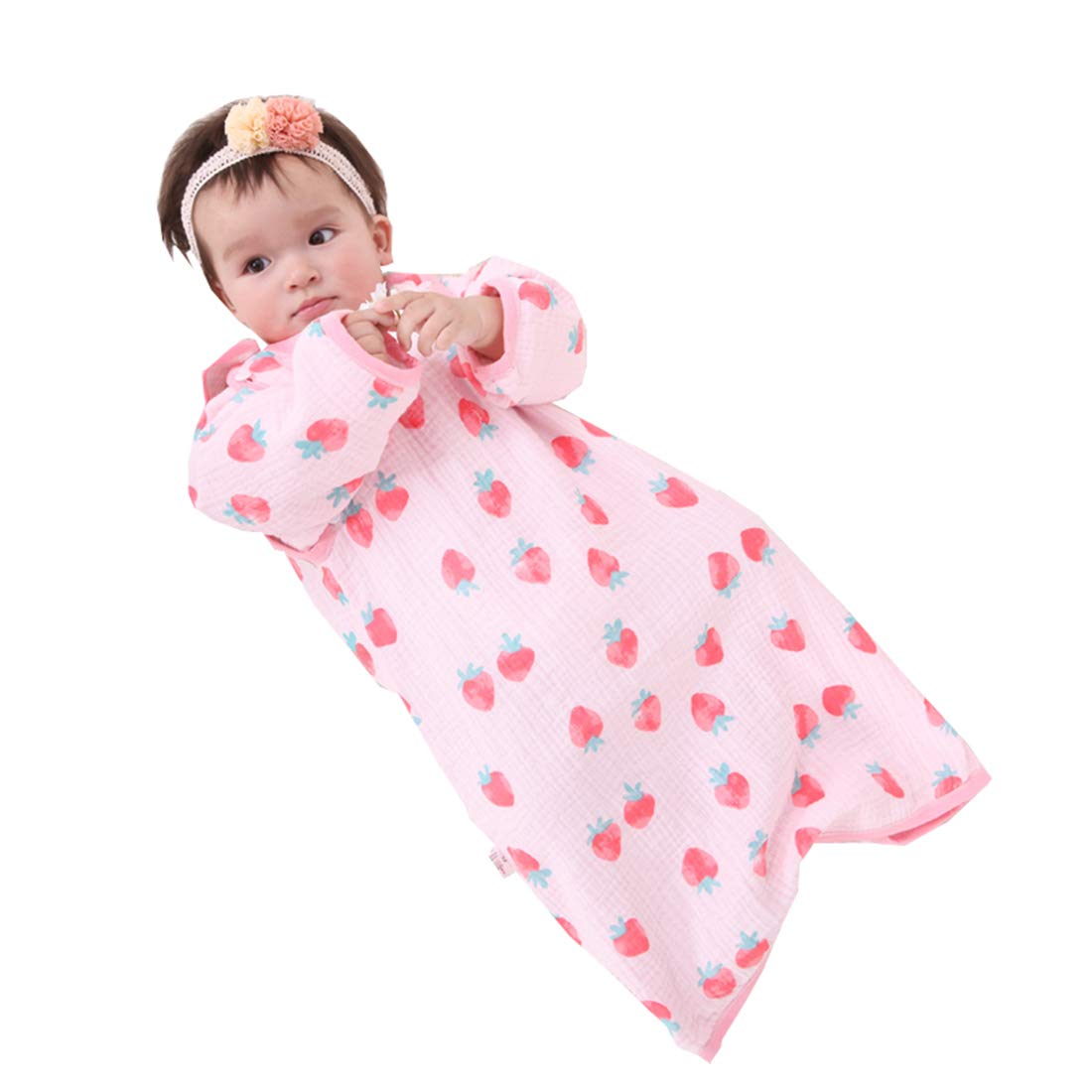 Chilsuessy Summer Sleeping Bag Baby Sleeping Bag Kids Sleeping Bags with Detachable Long Sleeve for Summer and Spring 100% Cotton, Strawberry, S/Baby Height 60-70cm