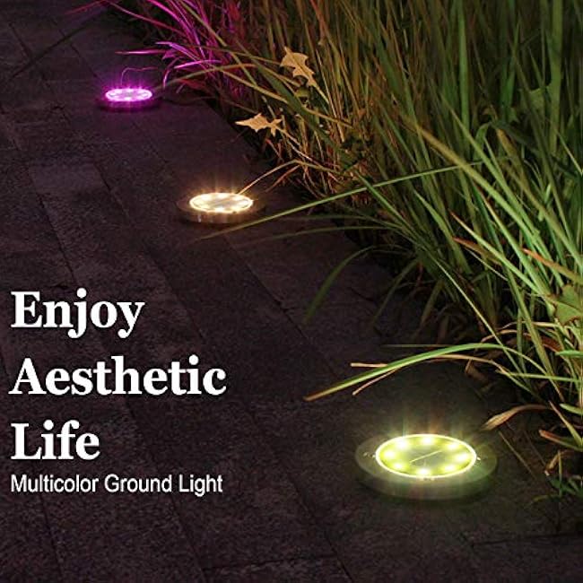 K.E.J. Solar Ground Lights 8 Pack Multicolor Outdoor Garden Pathway Lights
