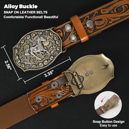 Image of BELTROAD Western Leather Buckle Belt for Men Women Cowboy Cowgirl Mens Leather Belt for Jeans Christmas Men's Belt Gifts